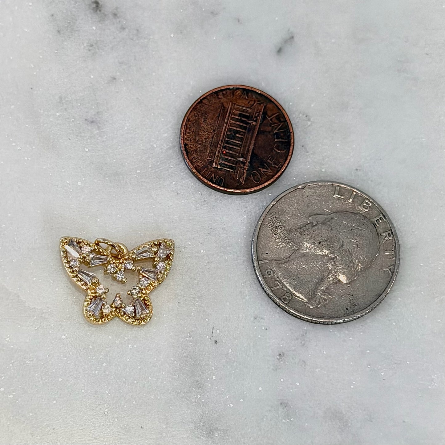 Rhinestone Detail Large Gold Butterfly Charm
