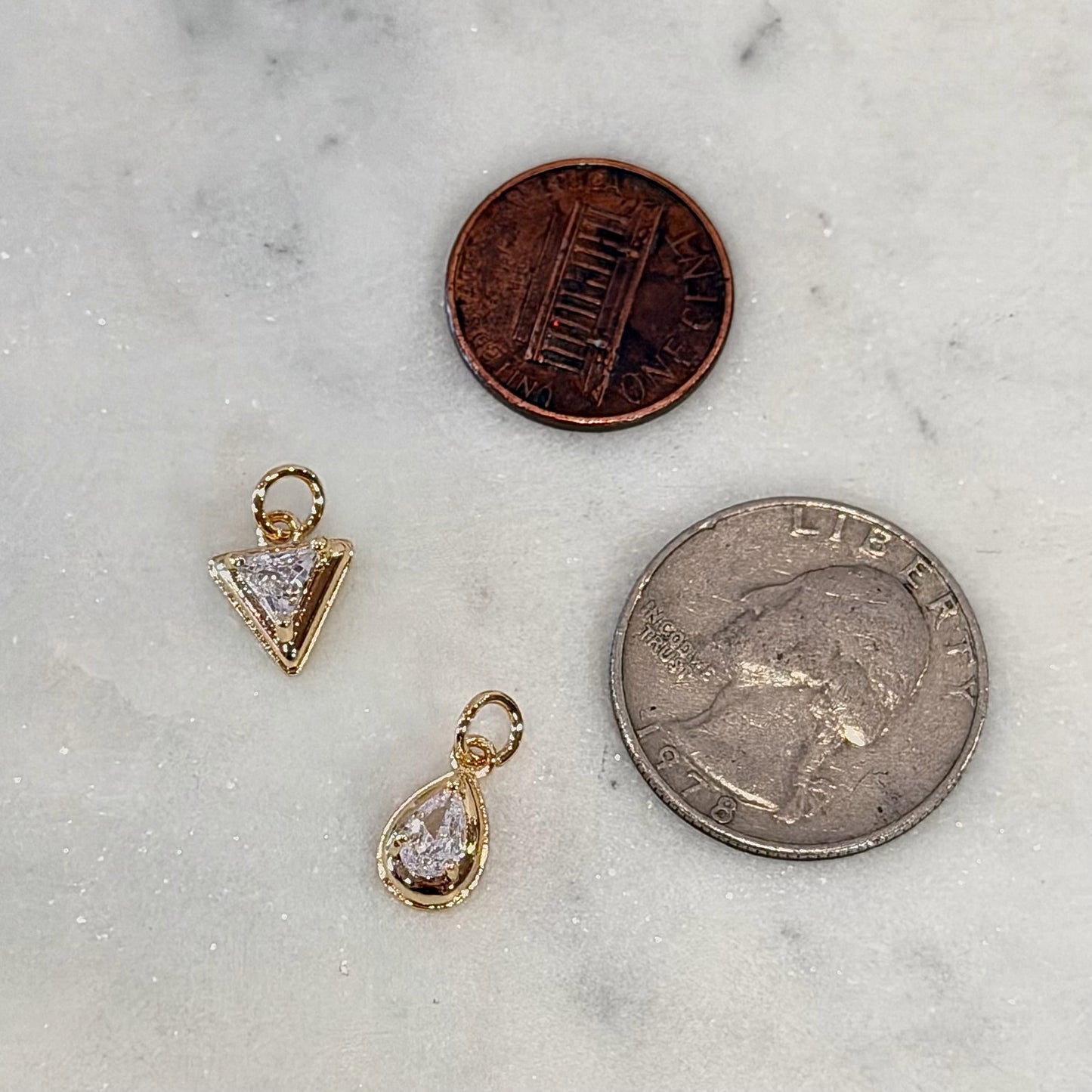 Rhinestone Oval or Triangle Detail Charm |Gold
