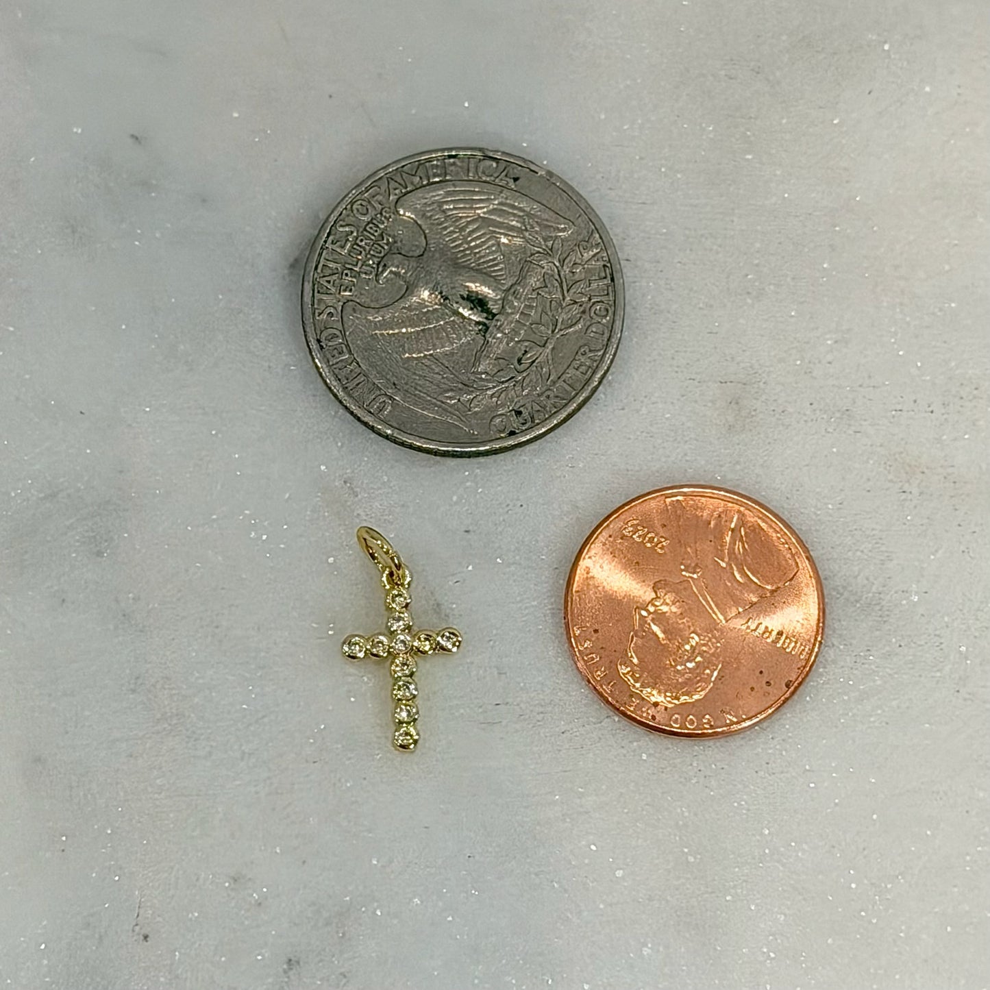 Rhinestone Bubble Cross Charm | Gold or Silver