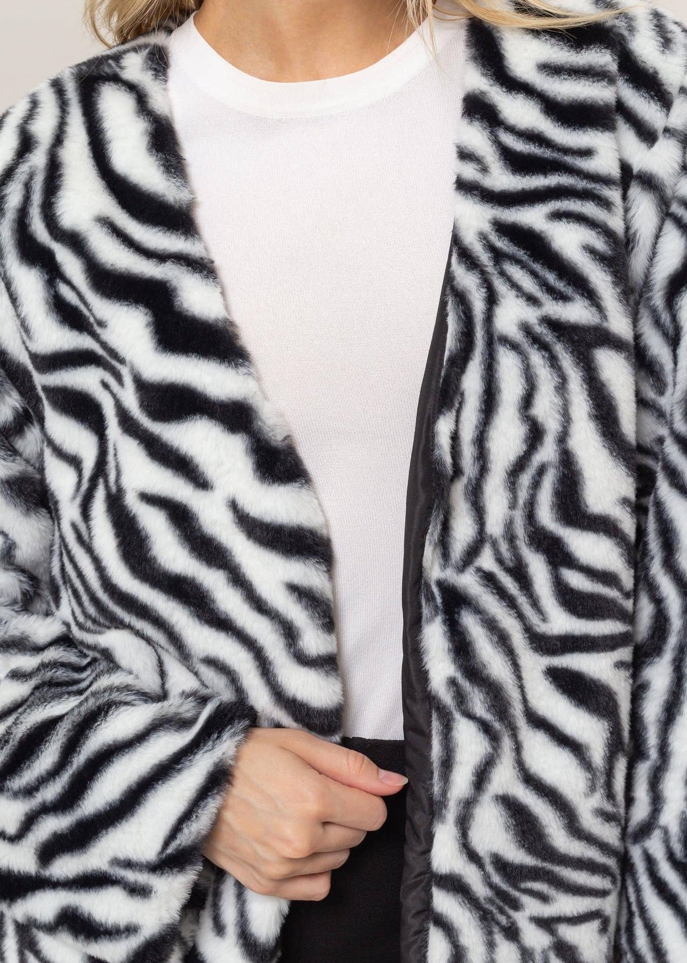 Zebra Print Faux Fur Jacket