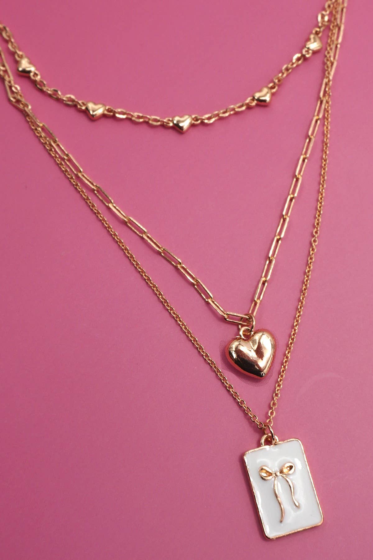 Square Bow Epoxy Charm Layered Necklace | Gold
