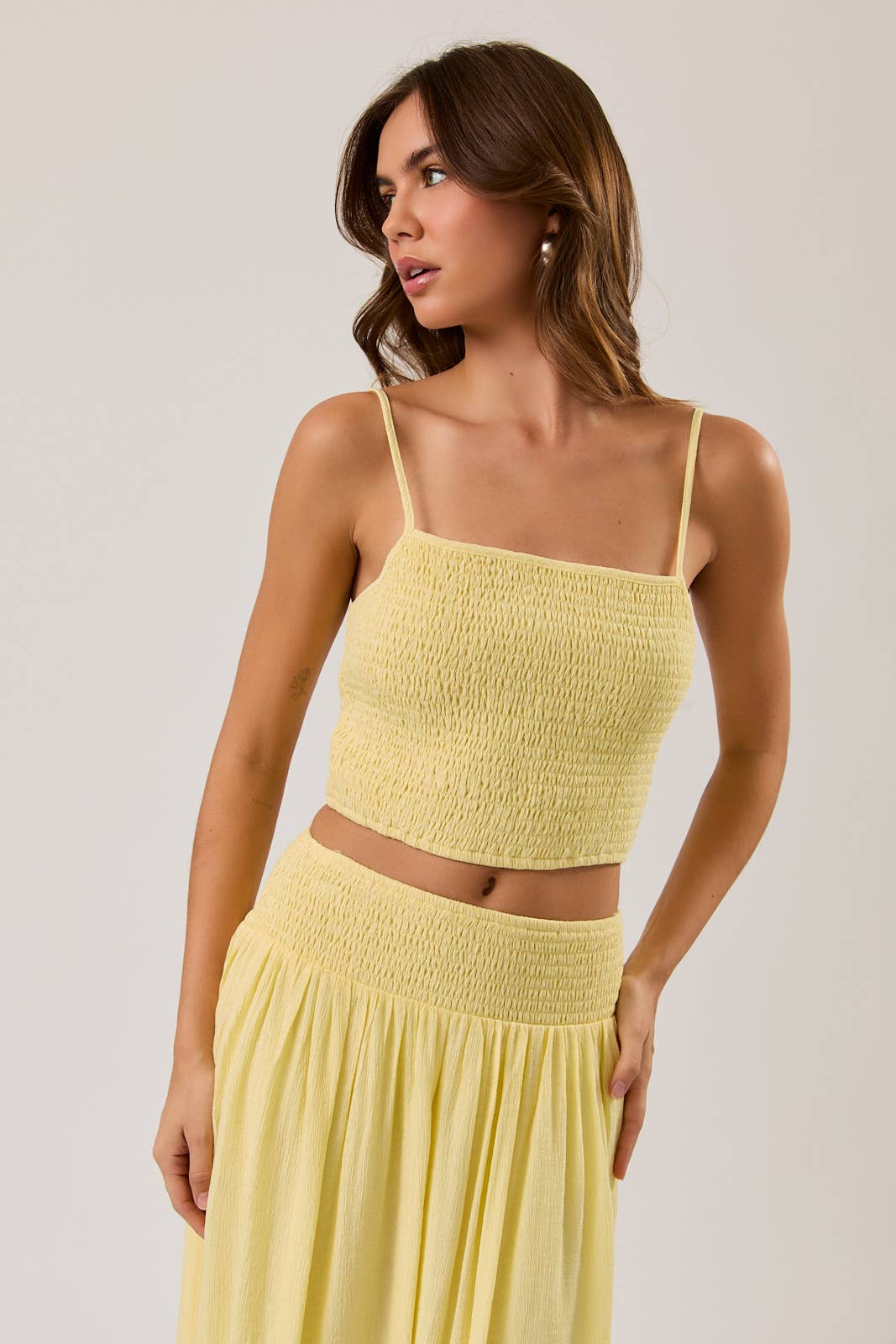 Butter Yellow Smocked Crop Top