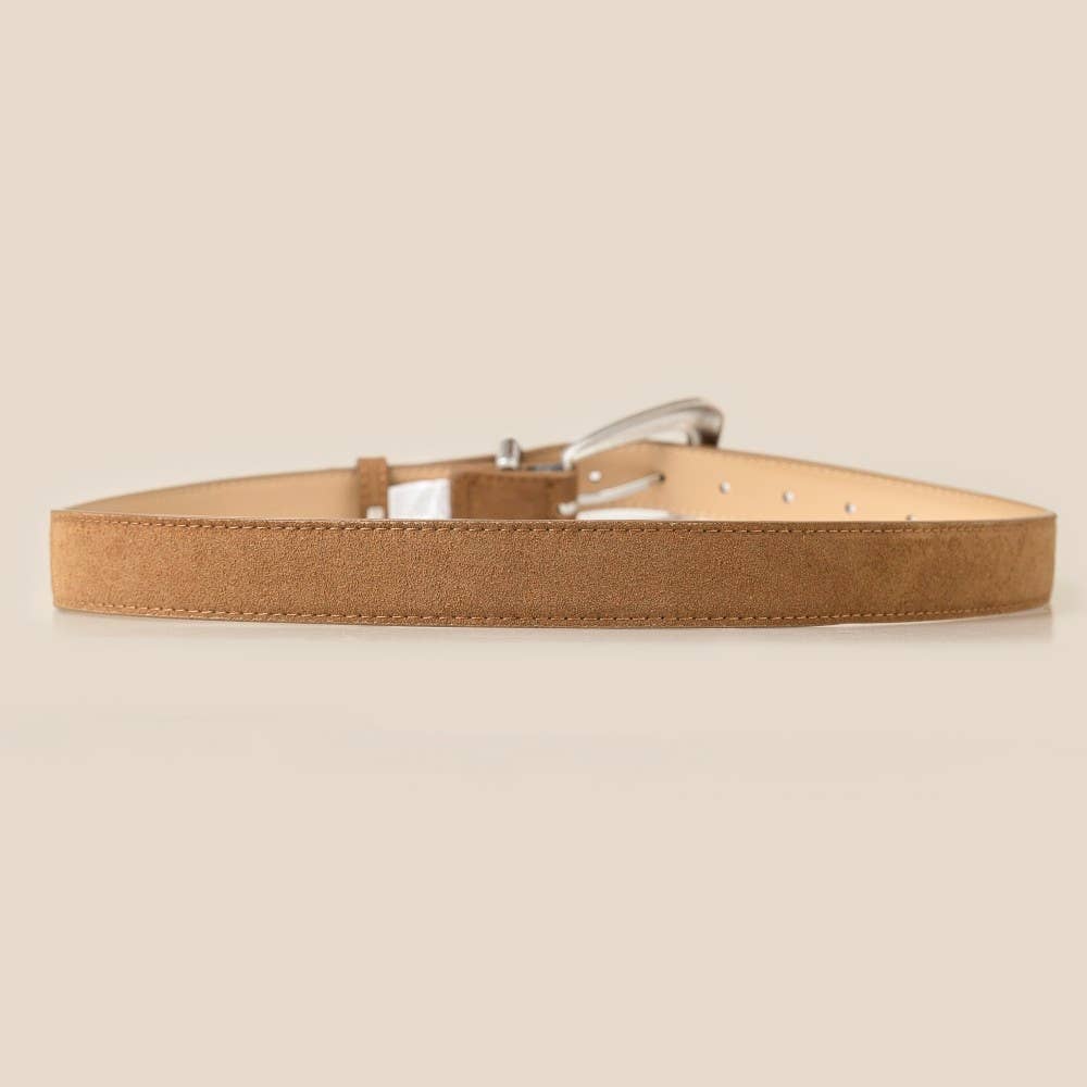 Warped Buckle Suede Leather Belt