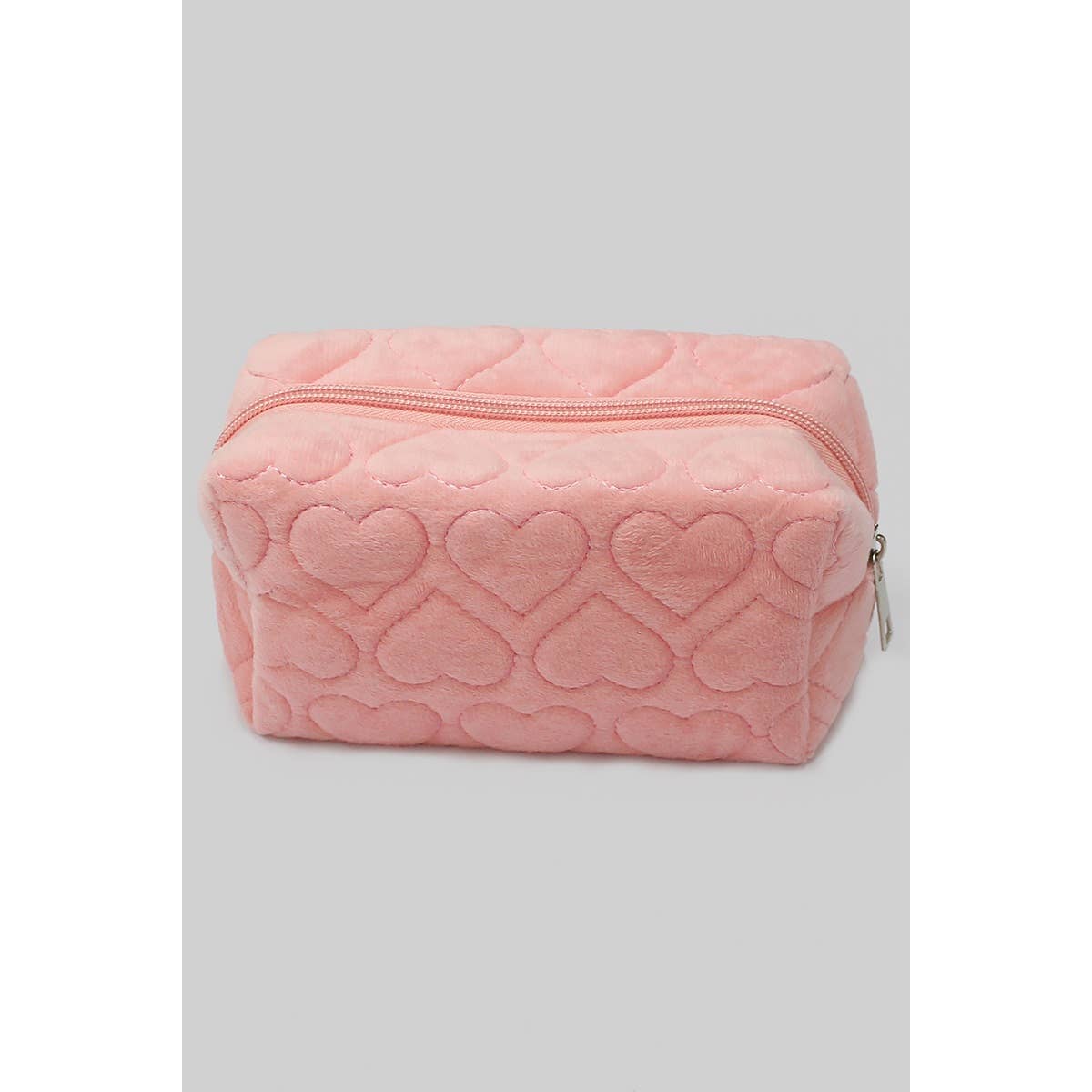 Faux Fur Heart Pink Quilted Makeup Bag