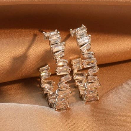 Baguette Rhinestone Hoop Earrings | Gold