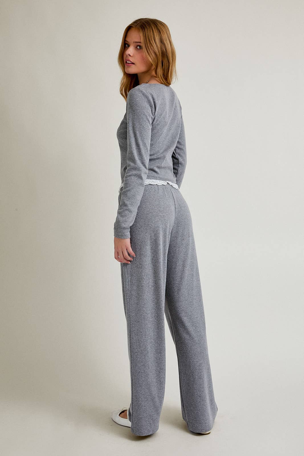 Lace Trim Long Sleeve PJ Top