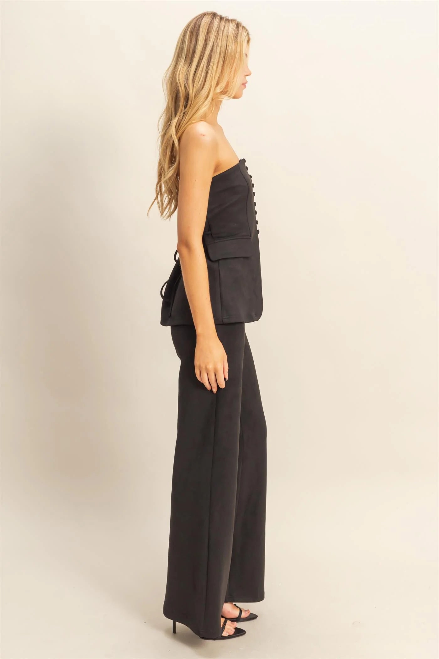 Black Suede Peplum Top