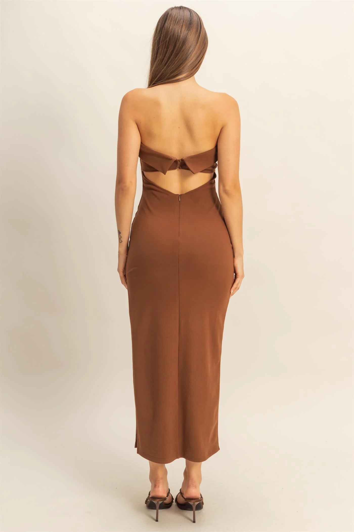 Sleek Straplesss Brown Dresss