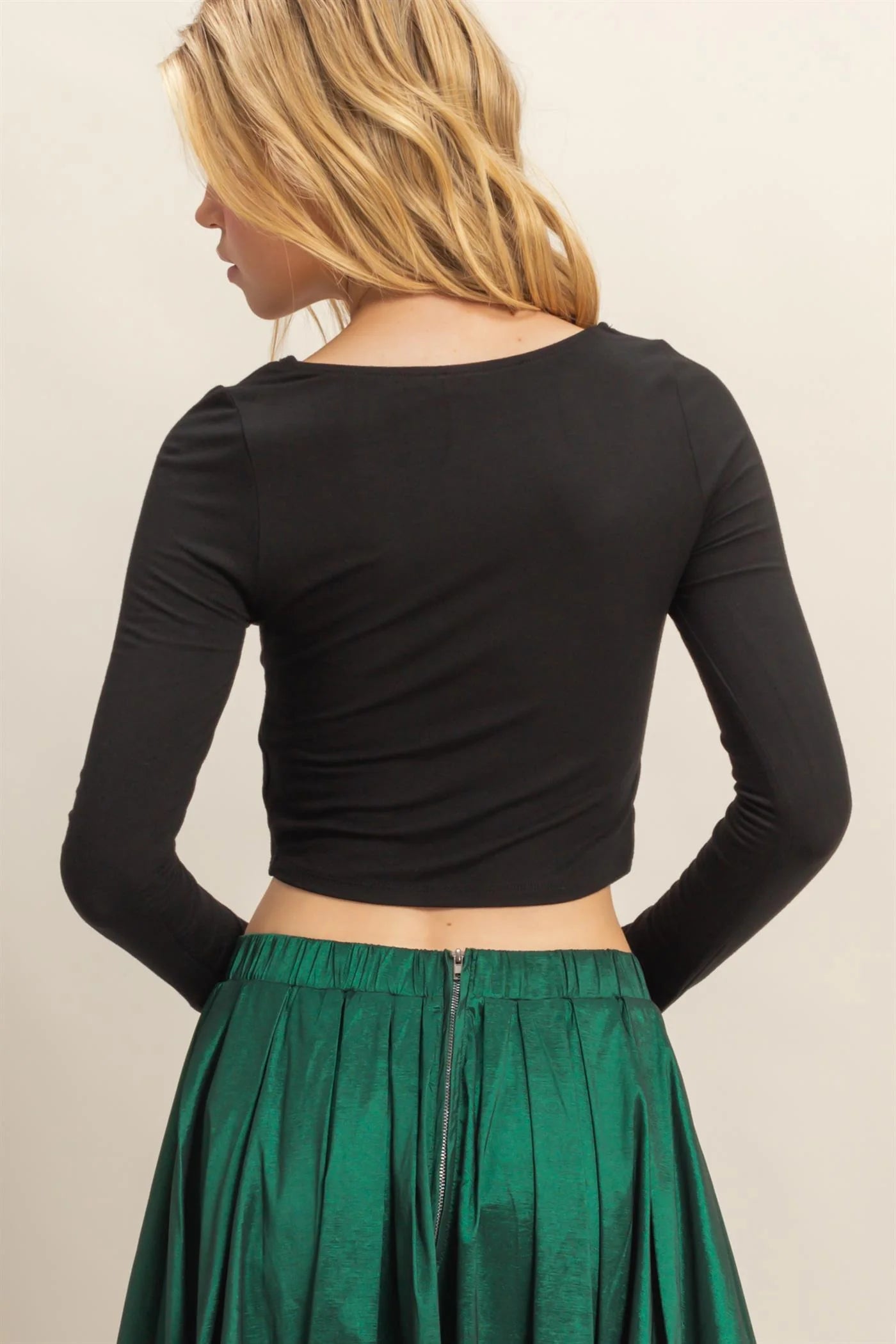 Black Long-Sleeve Scoop Neck Top