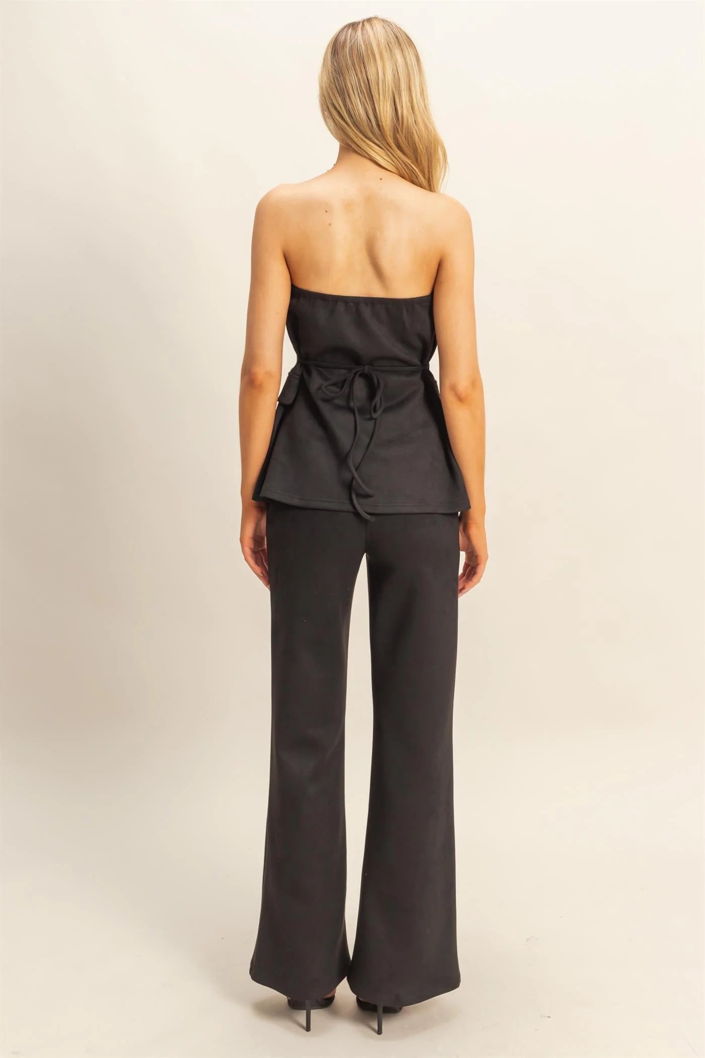 Black Suede Peplum Top