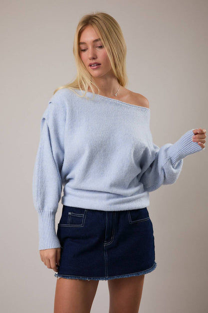 Baby Blue Off The Shoulder Sweater