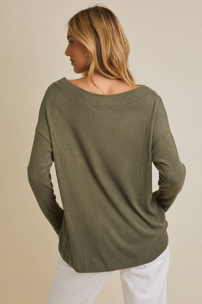 Olive V-Neck Sweater Top
