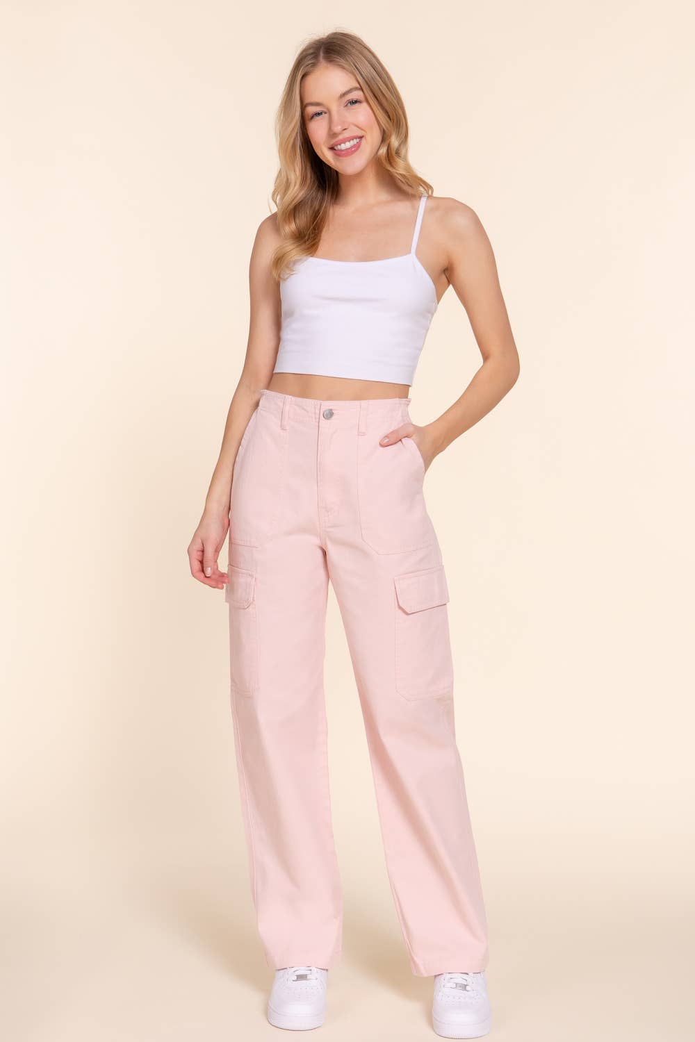 Light Pink Denim Cargo Long Pants