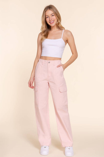 Light Pink Denim Cargo Long Pants