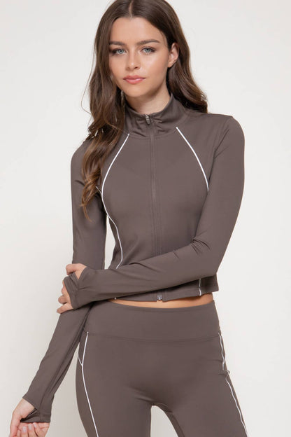 Coffee Front Double Zip Jacket