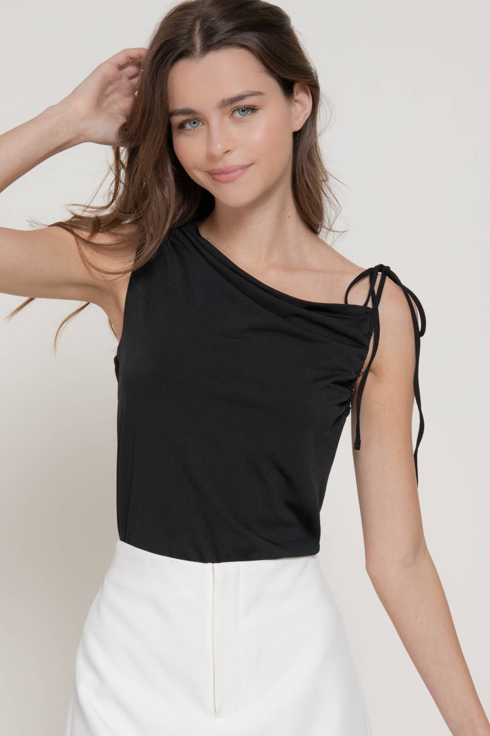 Sleeveless One Shoulder with Strap Knit Top