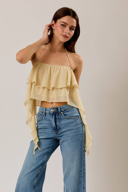 Halter Neck Ruffled Mustard Top
