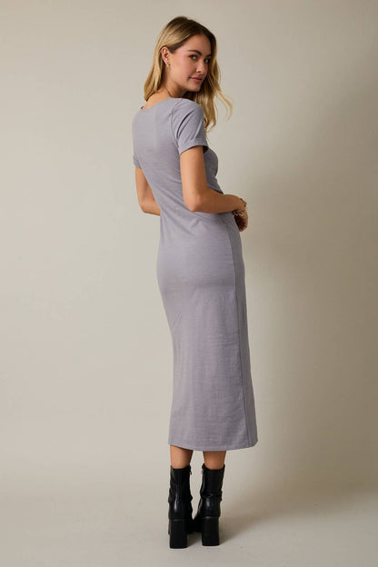 Slate Short Sleeve Waist Tie Maxi Dress