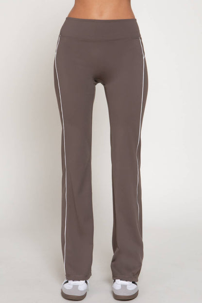 Coffee Contrast Piping Workout Pants