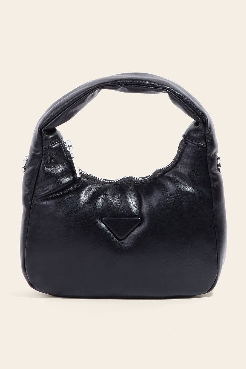 Black Puffy PU Leather Hand Bag