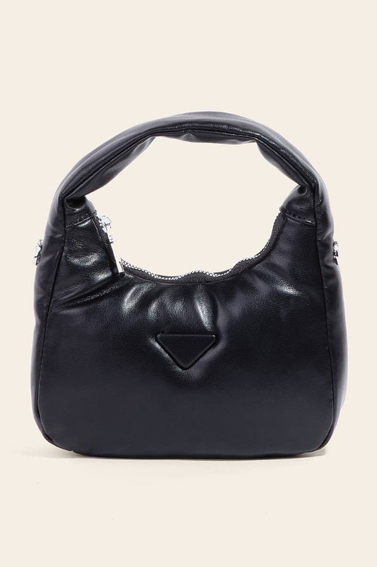 Black Puffy PU Leather Hand Bag