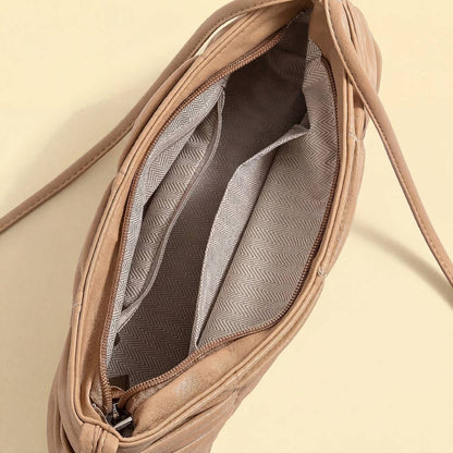 Ruched Faux Leather Baguette Shoulder Bag