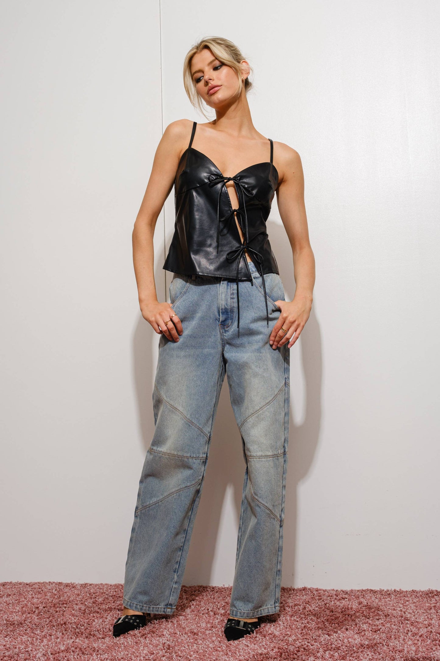 Vegan Leather Self Tie Cami