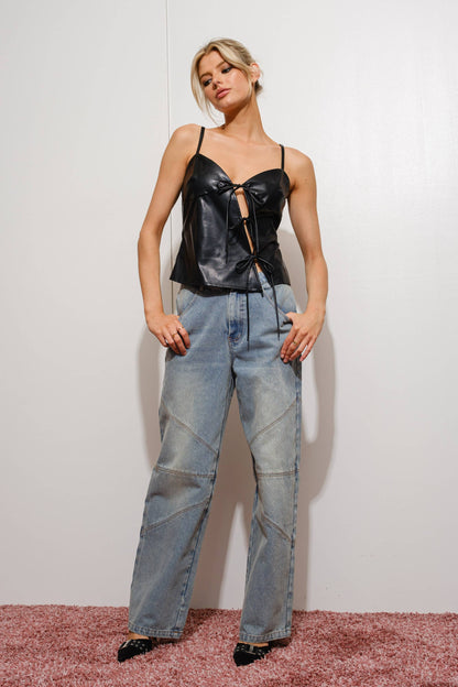 Vegan Leather Self Tie Cami