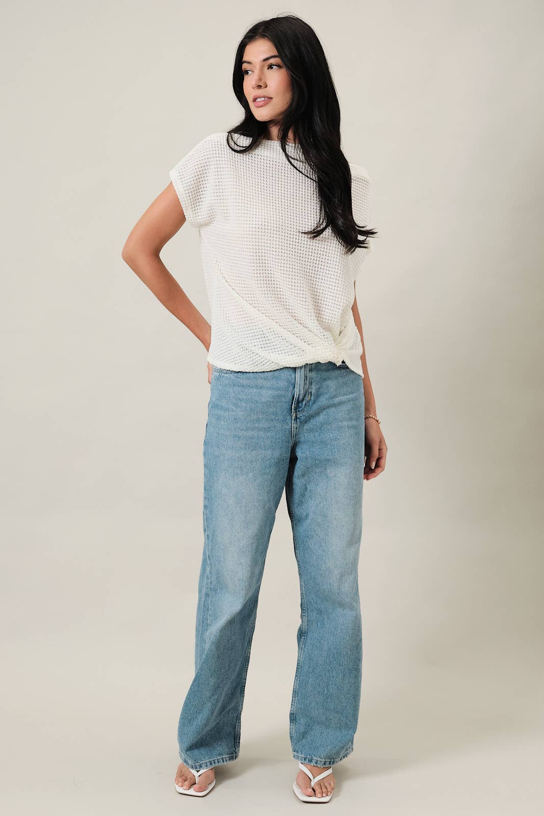 Boat Neck Knit Short Sleeve Top