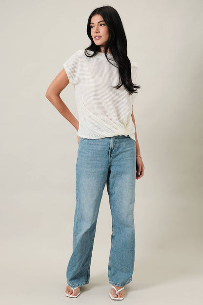 Boat Neck Knit Short Sleeve Top