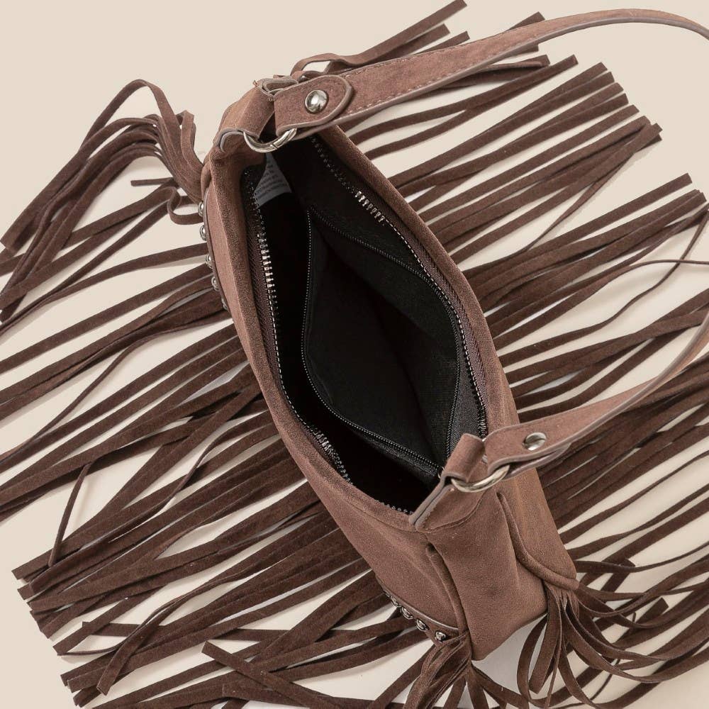 Suede Fringe Belt Decor Shoulder Bag