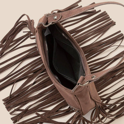 Suede Fringe Belt Decor Shoulder Bag