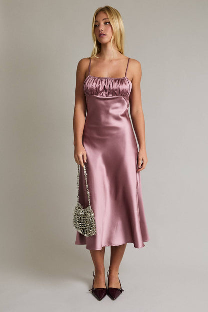 Mauve Pink Satin Slip Dress