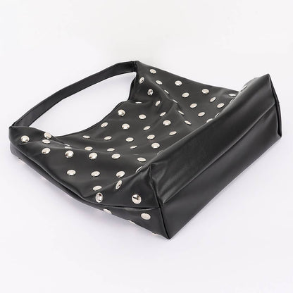 Studded Faux Leather Black Hobo Bag