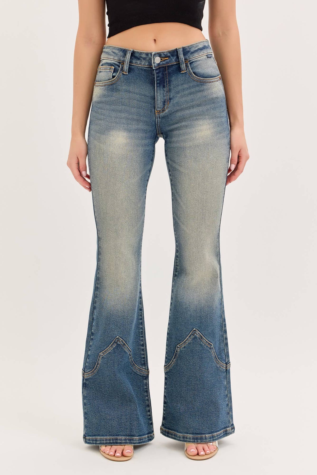 Mid Rise Western Super Flare Jeans