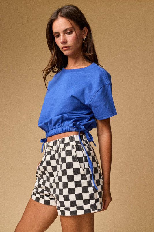 Cobalt Blue Side Tie Crew Tee Shirt