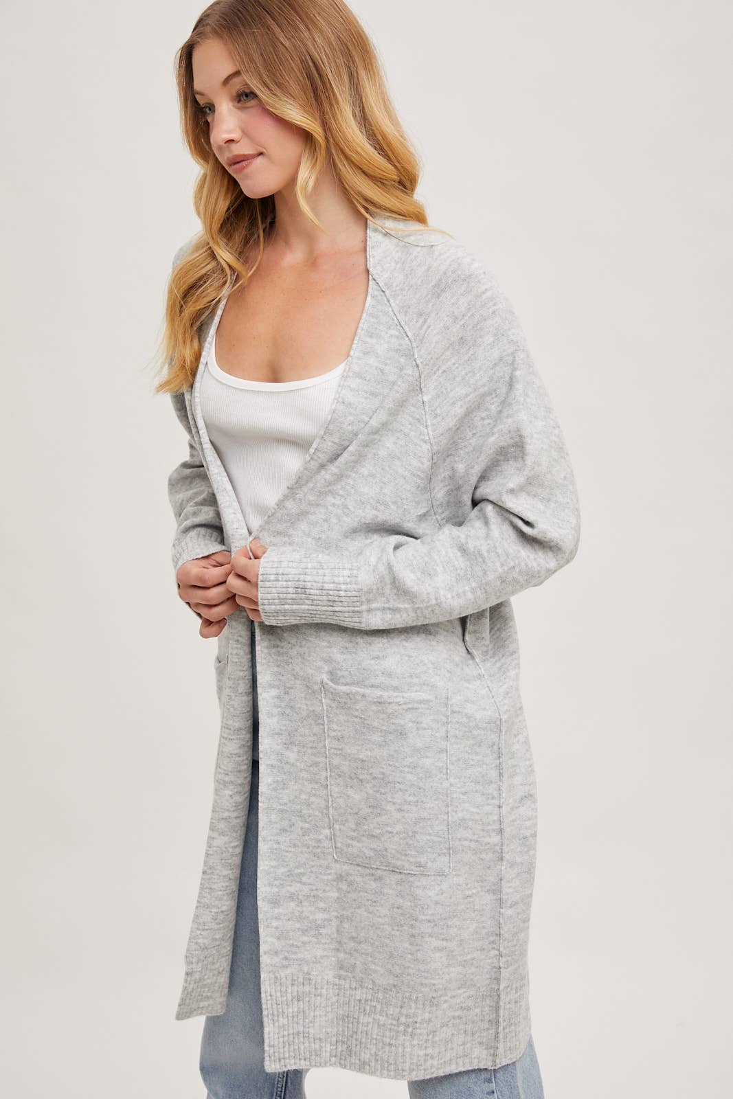 Grey Marble Open Front Long Line Cardigan