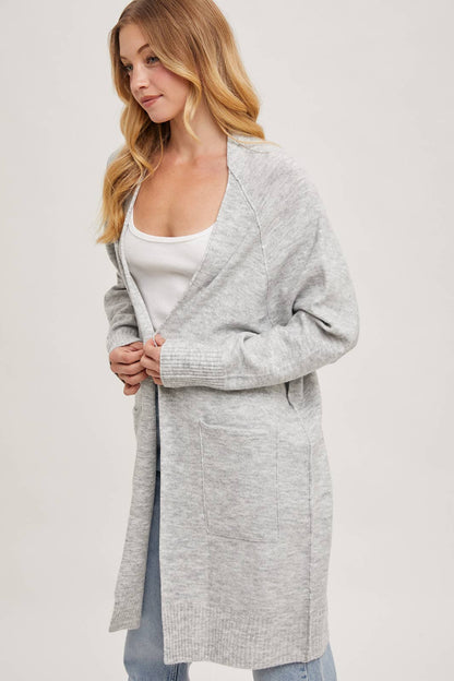 Grey Marble Open Front Long Line Cardigan