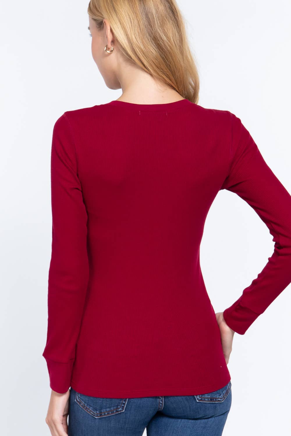 Navy Long Sleeve V-neck Thermal Knit Top
