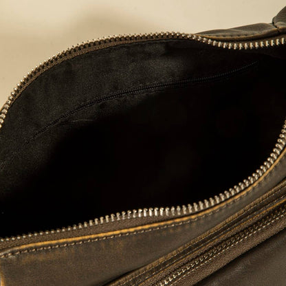 Multi Pocket Leather Gray/Green Shoulder Bag