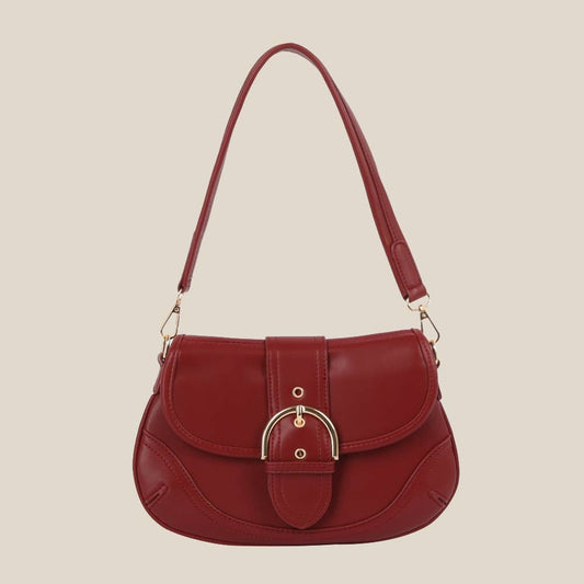Leather Fashion Buckle Flap Shoulder Bag - THREE COLORS