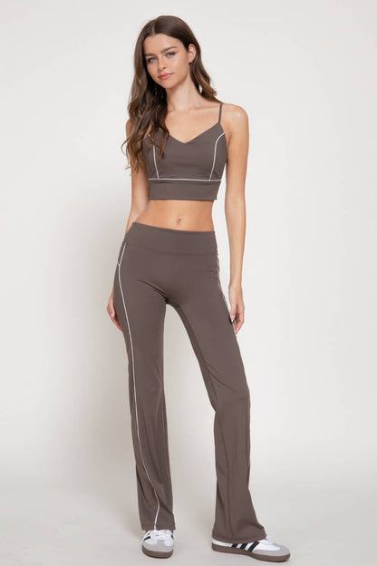 Coffee Contrast Piping Workout Pants