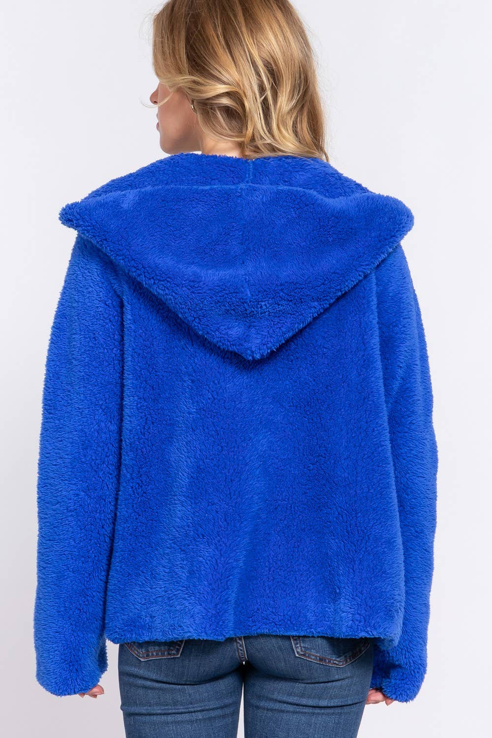 Blue Dolman Sleeve Hoodie Sherpa Jacket