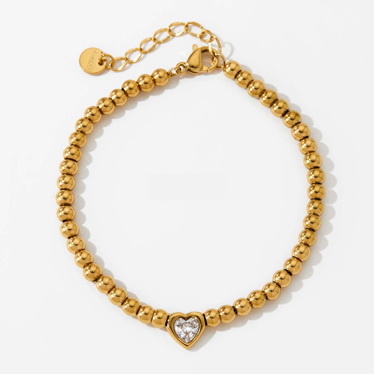 18K Gold Heart Rhinestone Beaded Bracelet