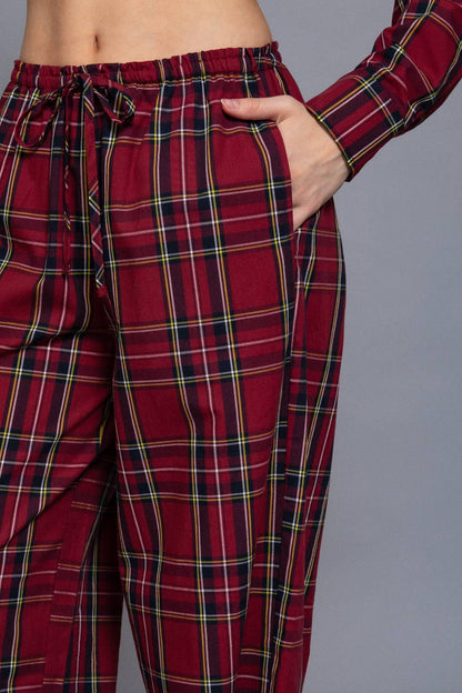 Wine Red/Navy Wide Leg Plaid PJ Pants