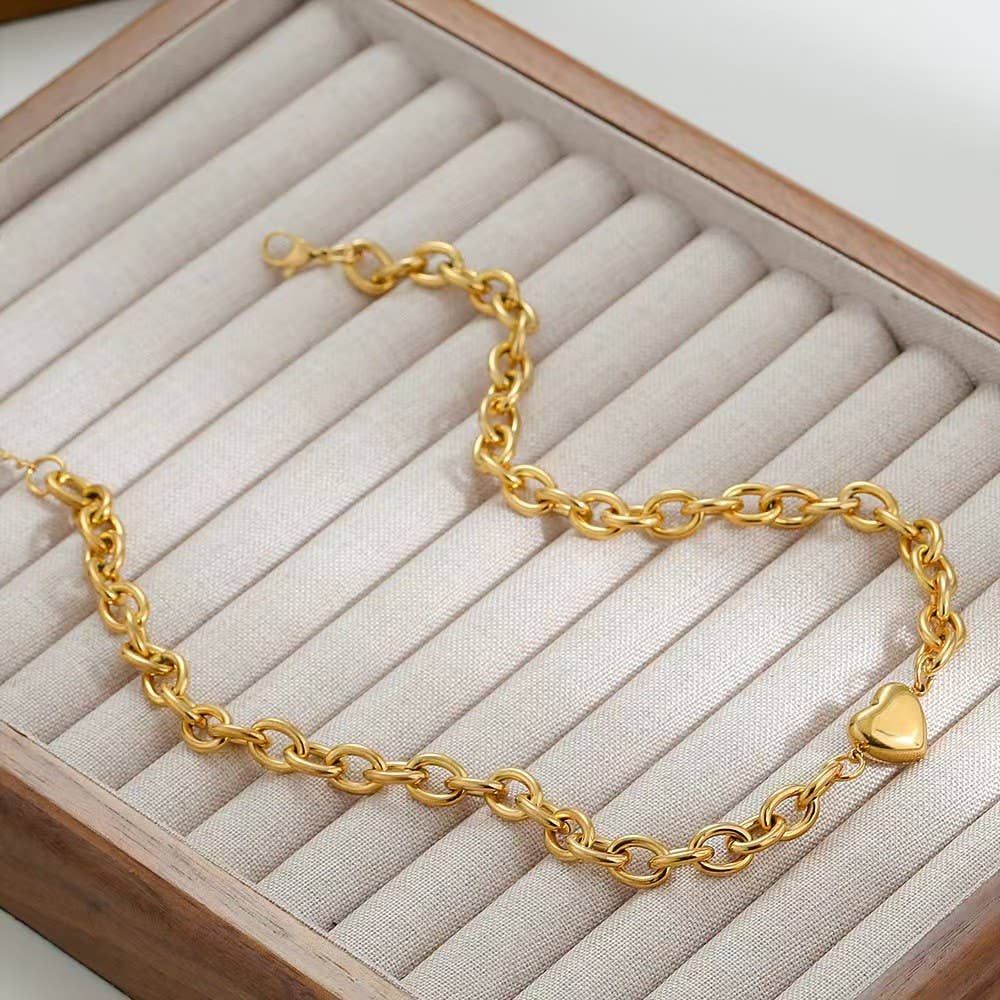 Gold Stainless Steel Chunky Heart Necklace