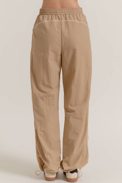 Khaki Side Piping Track Pants w/ Stopper