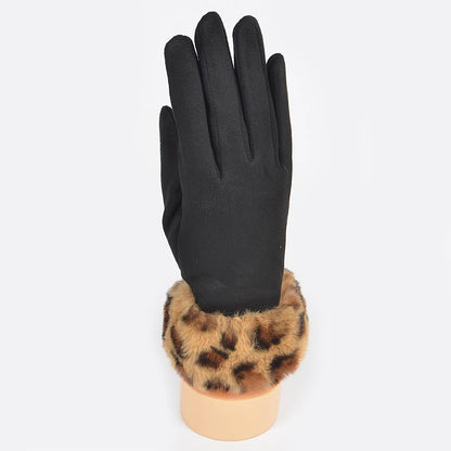 Faux Fur Brown Black Gloves