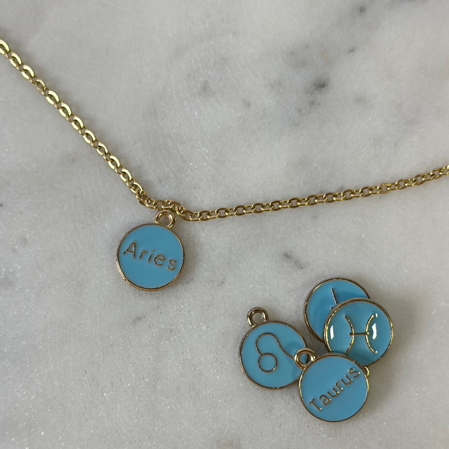 Light Blue Double Sided Gold Zodiac Charms