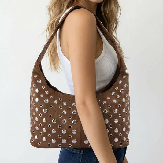 Rivet Studded Shoulder Bag - 2 colors